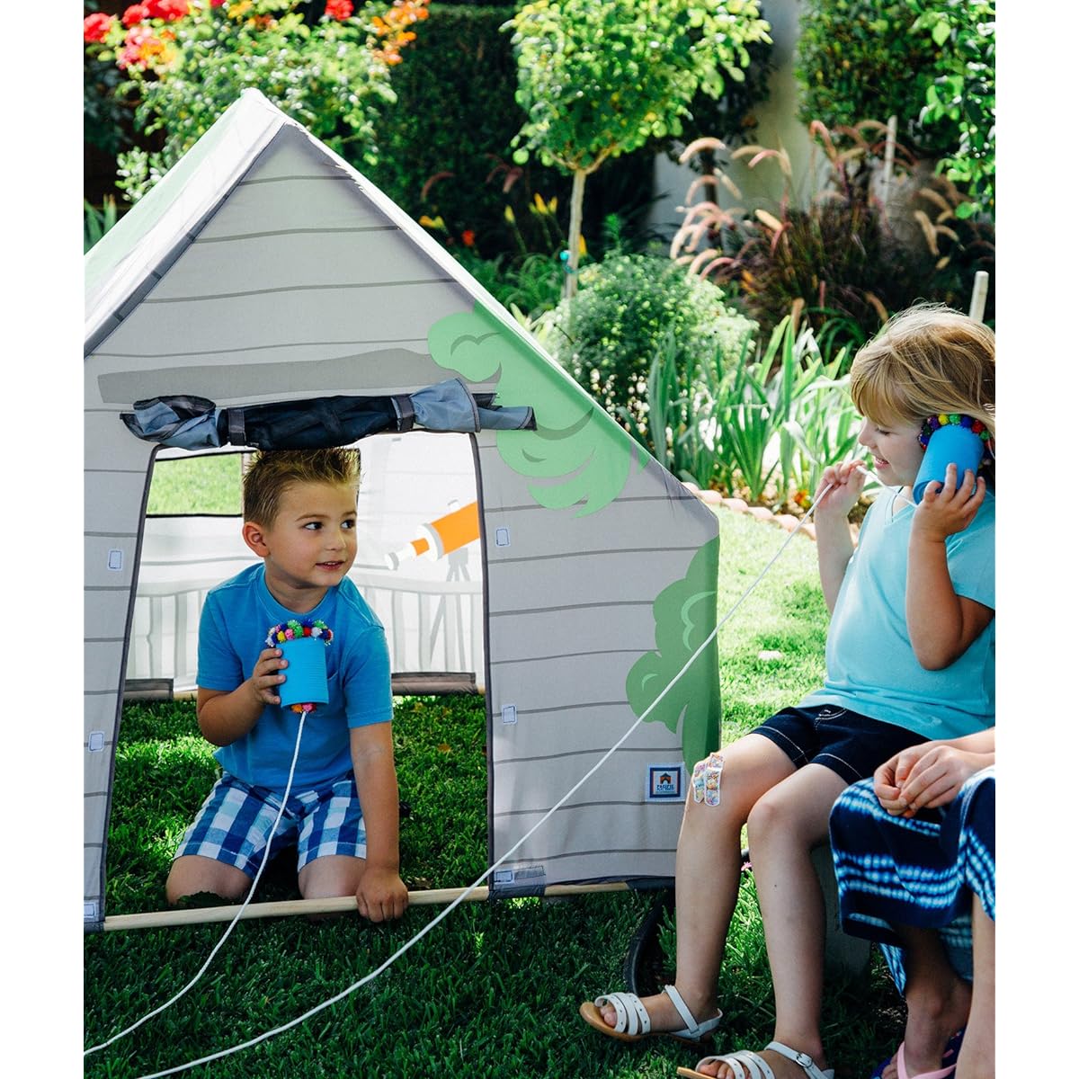 Pacific Play Tents 69790 Kids Treehouse Hideaway Wood Pole Frame Playhouse 43" x 43" x 45", Green