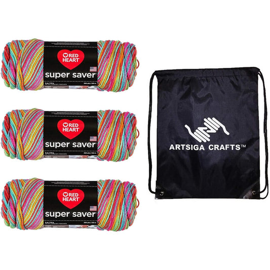 Red Heart Knitting Yarn Super Saver Pool 3 Skin Factory Pack (Matching Color Dye Lot) E300P Bundle with 1 Artsiga Craft Bag 3 Pack MPN-E300P-8536