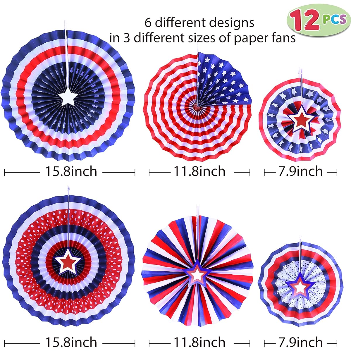 JOYIN Patriotic Party Supplies 21PCS Paper Fans, 12PCS Pom Poms, 6PCS American Flag Balls, 4th of July Party Favors for Independence Day, Memorial Day, Veterans Day, Patriotic Party