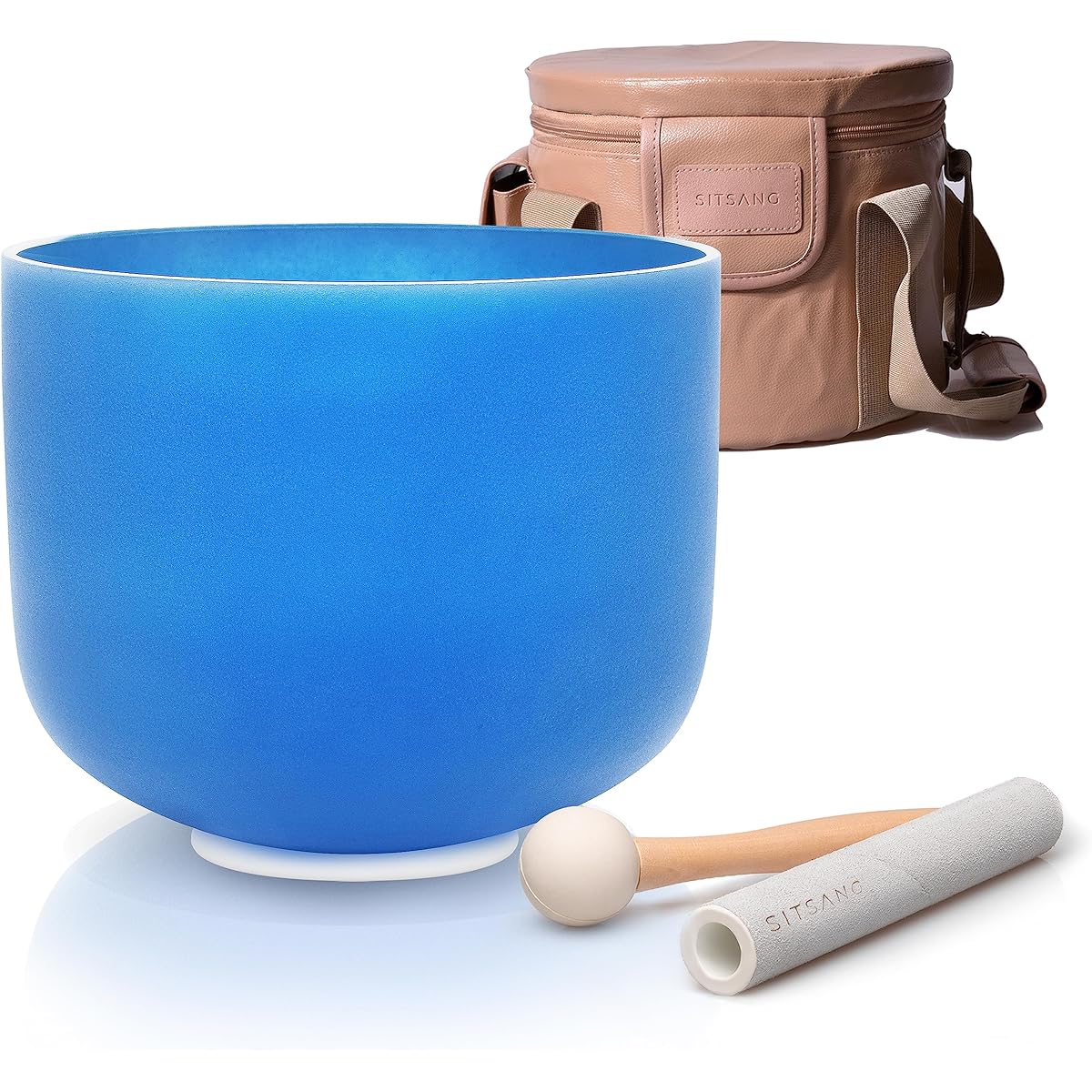SITSANG Blue G Note Crystal Singing Bowl Throat Chakra 8 Inch with Heavy Duty Faux Leather Carrying Case and Singing Bowl Suede Mallet