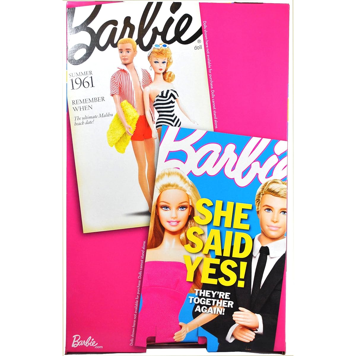 Mattel Year 2010 Barbie "She Said Yes " Series 2 Pack 30cm Doll - Together Again with Barbie Doll with Black and White Swimsuit, Silver Earrings, Pink Flip Flop Sandal and Sunglasses Plus Ken Doll with Red Swim Trunks, Black Flip Flop Sandals and Yello
