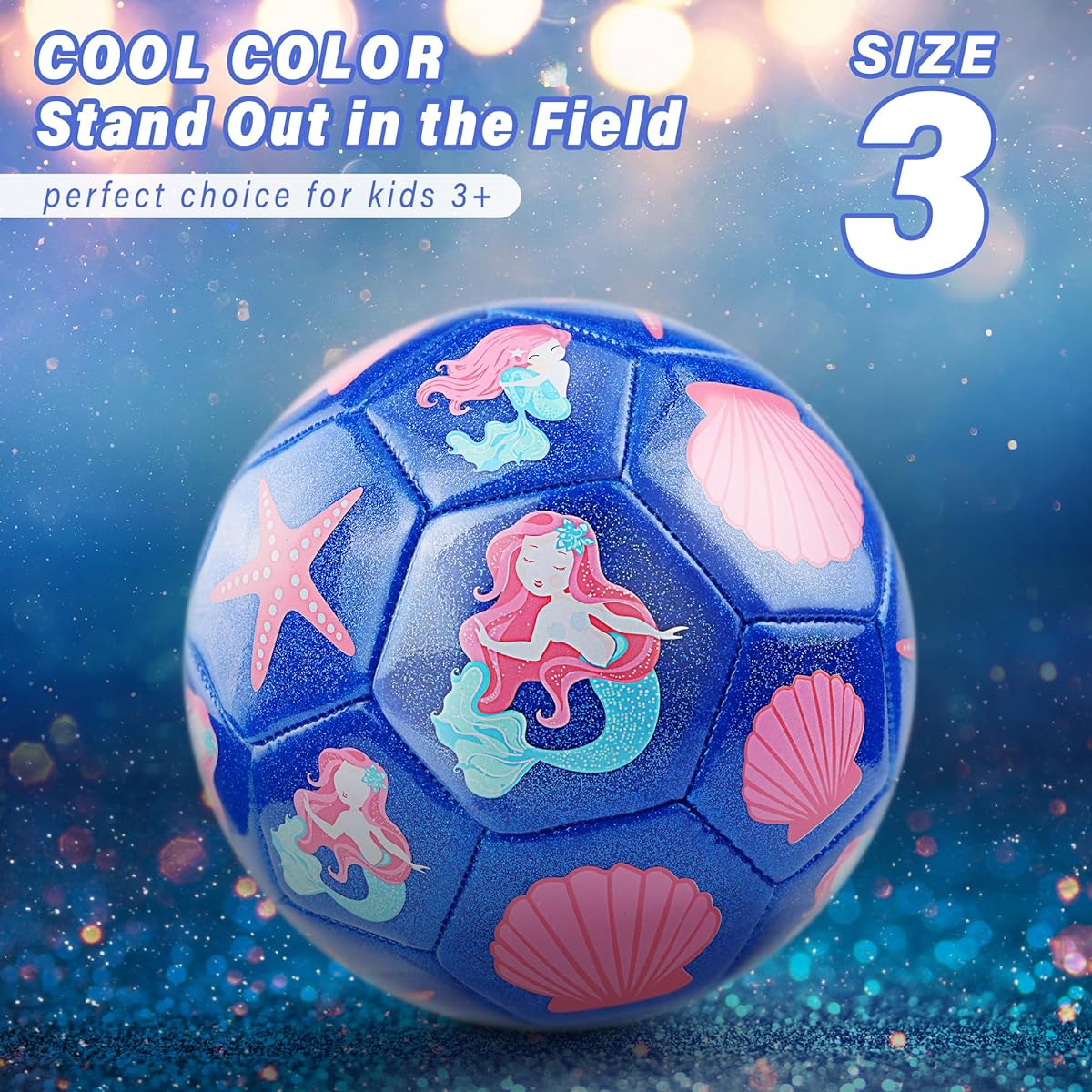 Champhox Size 3 Soccer Ball Sparkle Soccer Ball Size 3 Indoor Outdoor Sports Recreation Ball Girls Christmas Birthday Back to School (Mermaid)