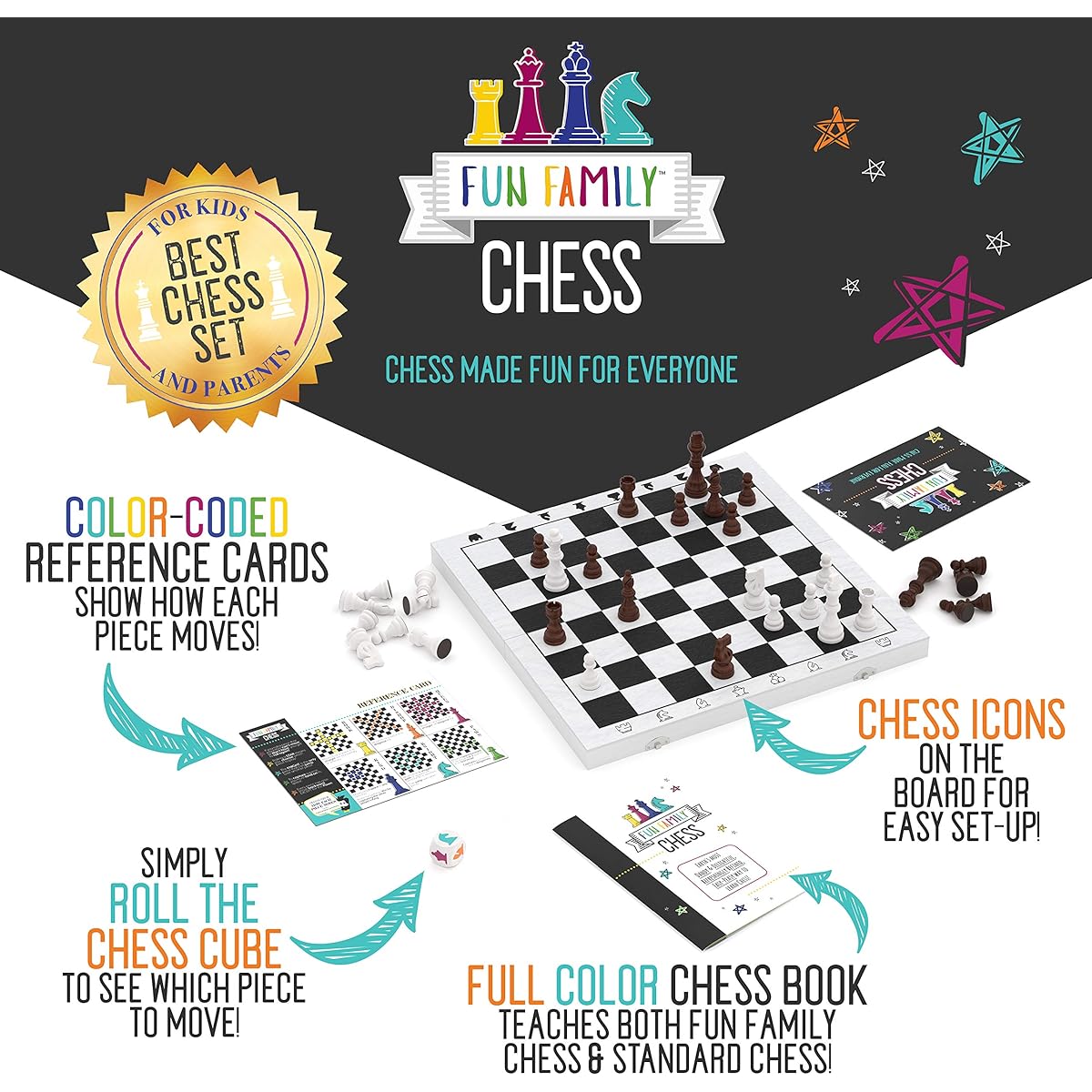 Fun Family Chess Set for Kids & Adults Wooden Board Game for Learning Chess