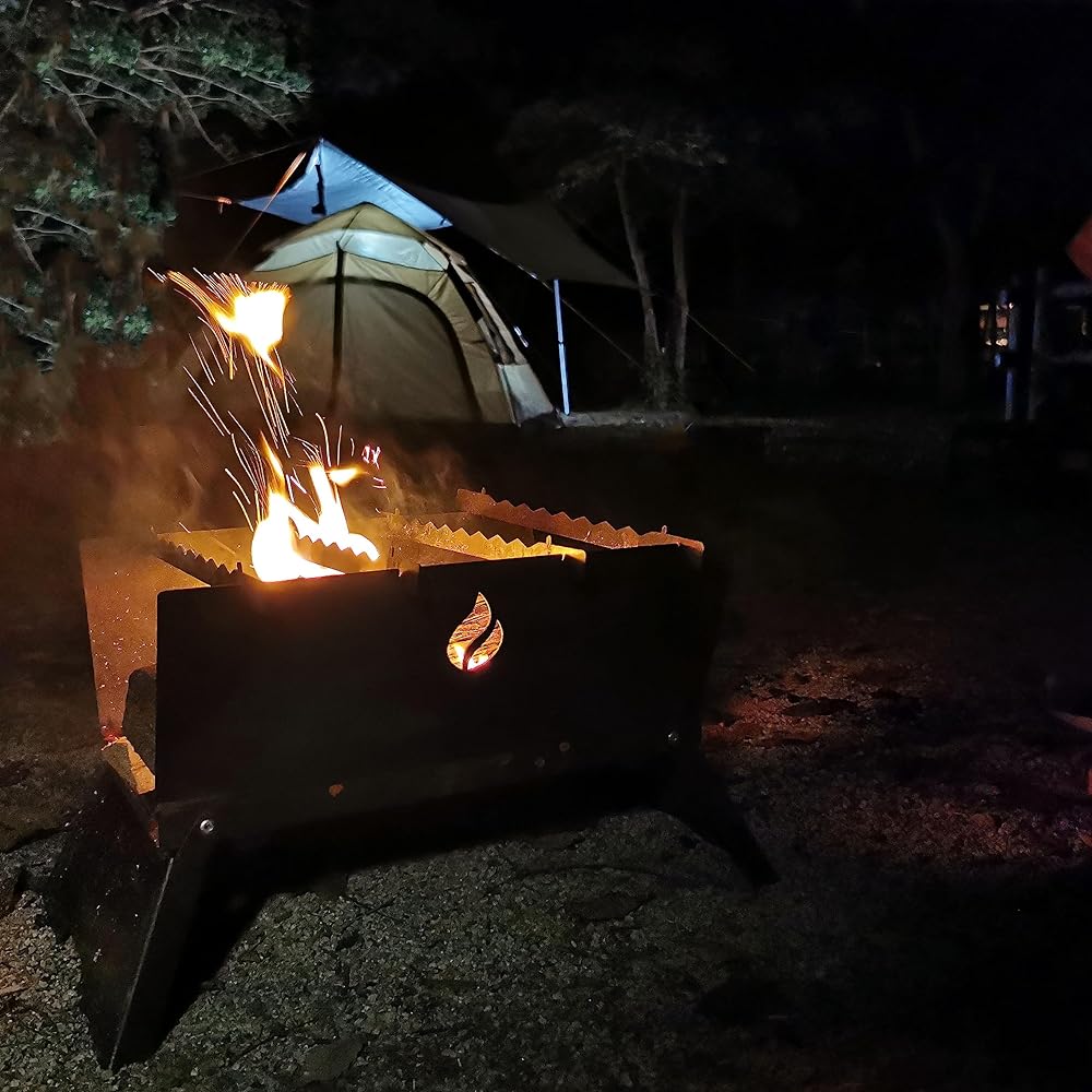 cacomi black fire Domestic Made in Japan Black Iron Bonfire Stand Camping Compact Bonfire BBQ Easy Assembly Garage Brand Rugged Outdoor Bonfire Stove