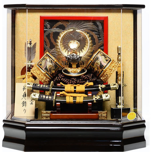 [May Doll] [Helmet Case Decoration] [Warrior Helmet] No. 12 Gold Tokugawa Ieyasu Helmet with Two-Stage Sword Sumi-Cut Acrylic Case: Supervised by Fushimiya [Helmet Decoration with Case]