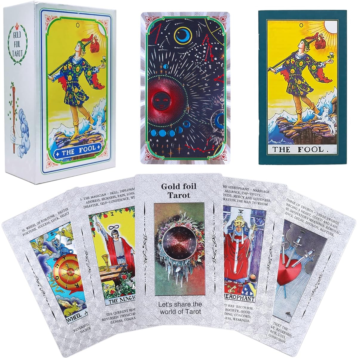 Tarot Cards for Beginners, 78 Tarot Deck with Meanings, Guidebook Included, Plastic Waterproof Holographic Tarot Cards with Keywords, Unique Luxury Gift for Divination (Silver)