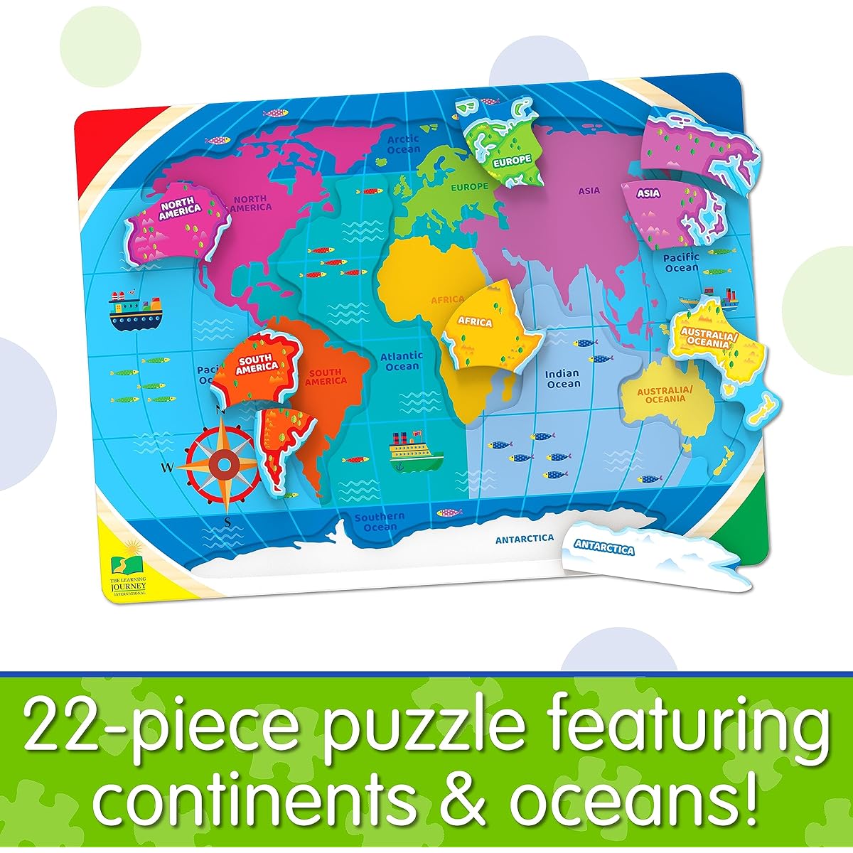 The Learning Journey: Lift & Learn Continents & Oceans - World Map Puzzle for Kids - Award-Winning Toy