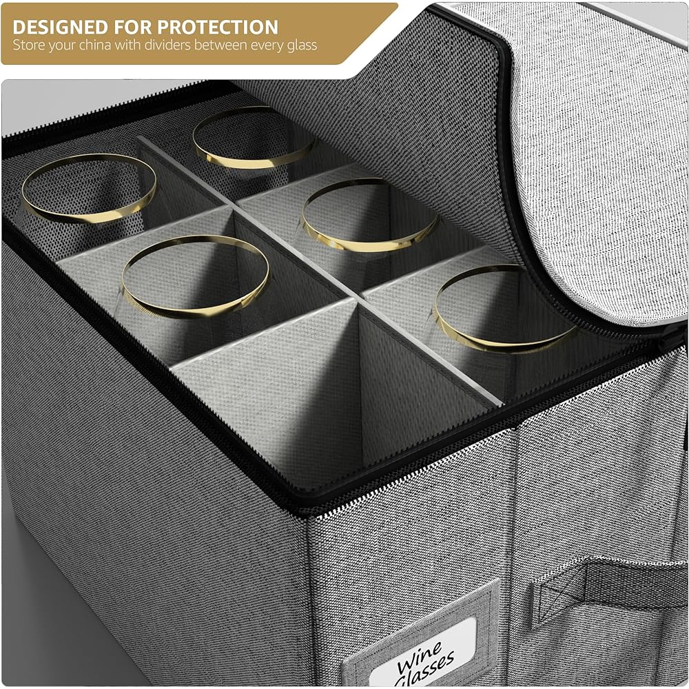 Sorbus Stemware Storage Chest - Deluxe Padded Case with Dividers - Serves 12 - Perfect for Protecting and Carrying Wine Glasses, Champagne Flutes, Goblets, etc. Gray STRG-GLSFA