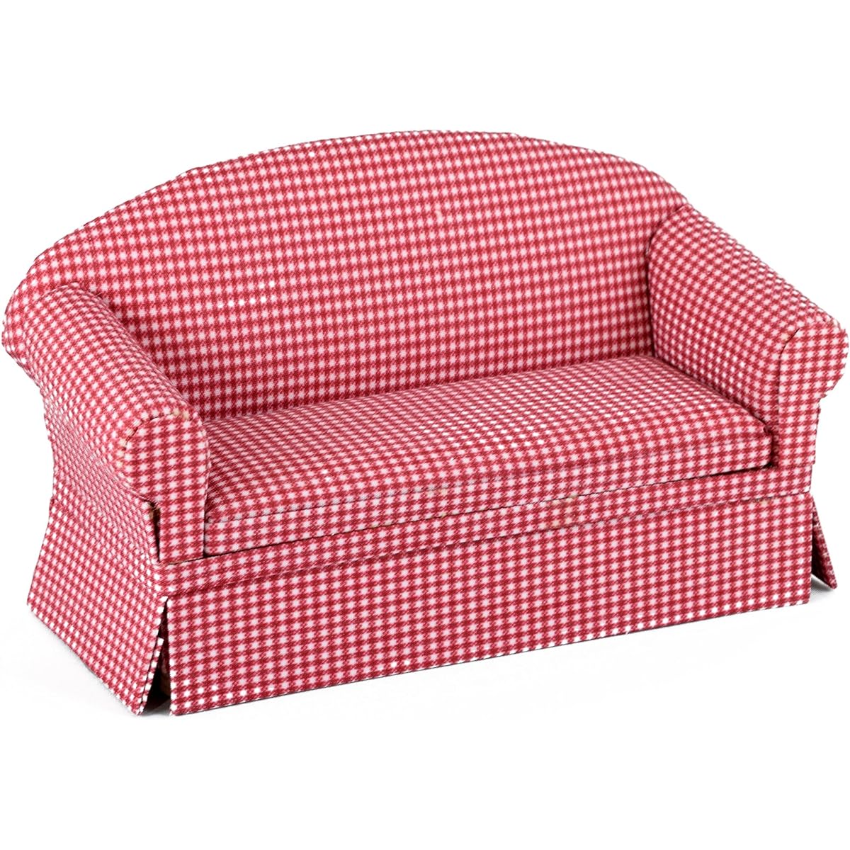 (Red Check) - Miniature Dollhouse Sofa - Dolls House Furniture Couch - Red Chequered - 1/12 Scale