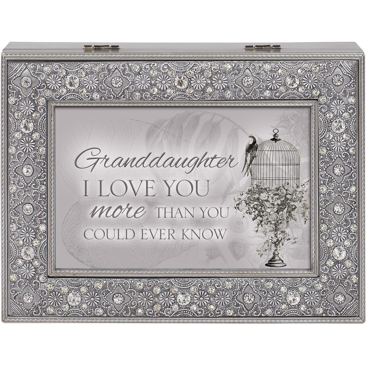 Cottage Garden Granddaughter Love You Filigree Jewel Bead Silver Tone Music Box Plays Edelweiss