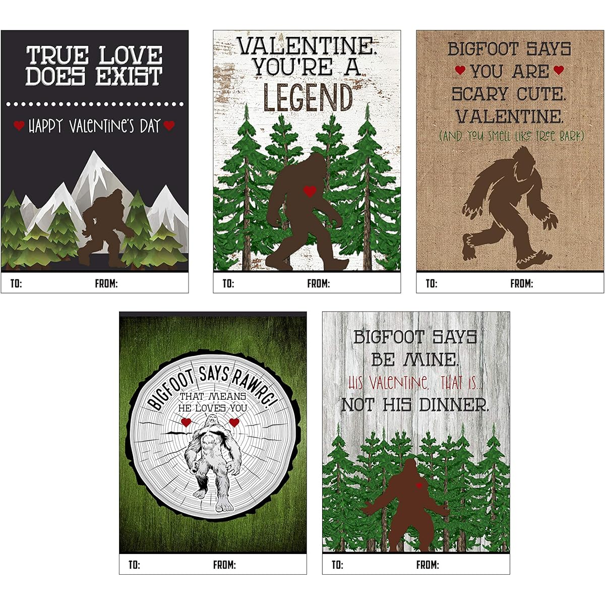 Bigfoot Themed Valentine's Day Card Set - Set of 25 Valentine's