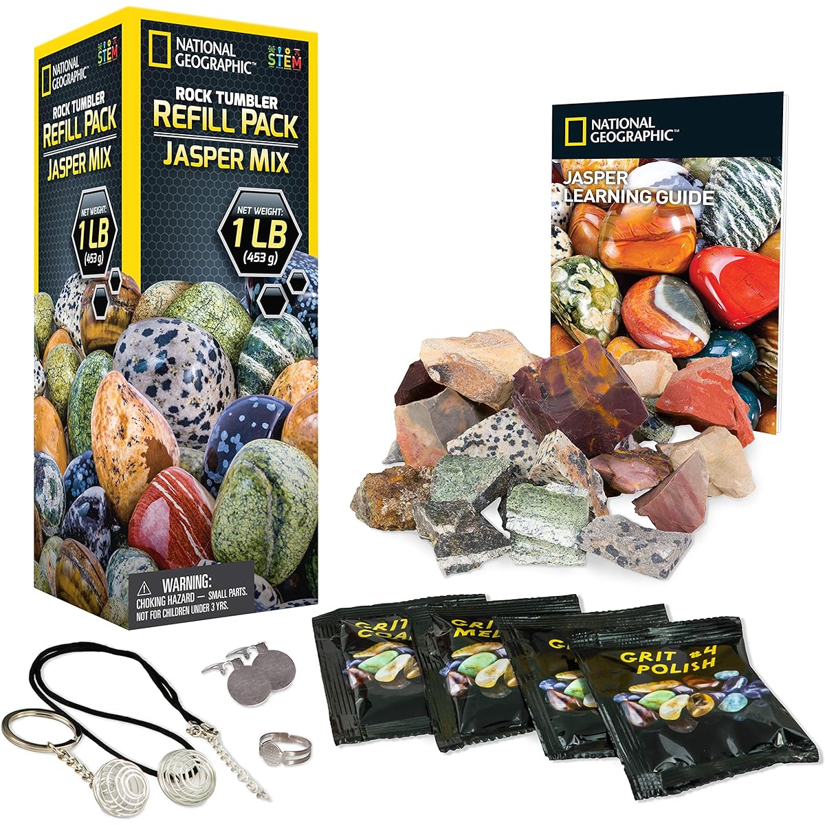 (Jasper Mix) - NATIONAL GEOGRAPHIC Rough Jasper Refill Kit for Rock Tumbler