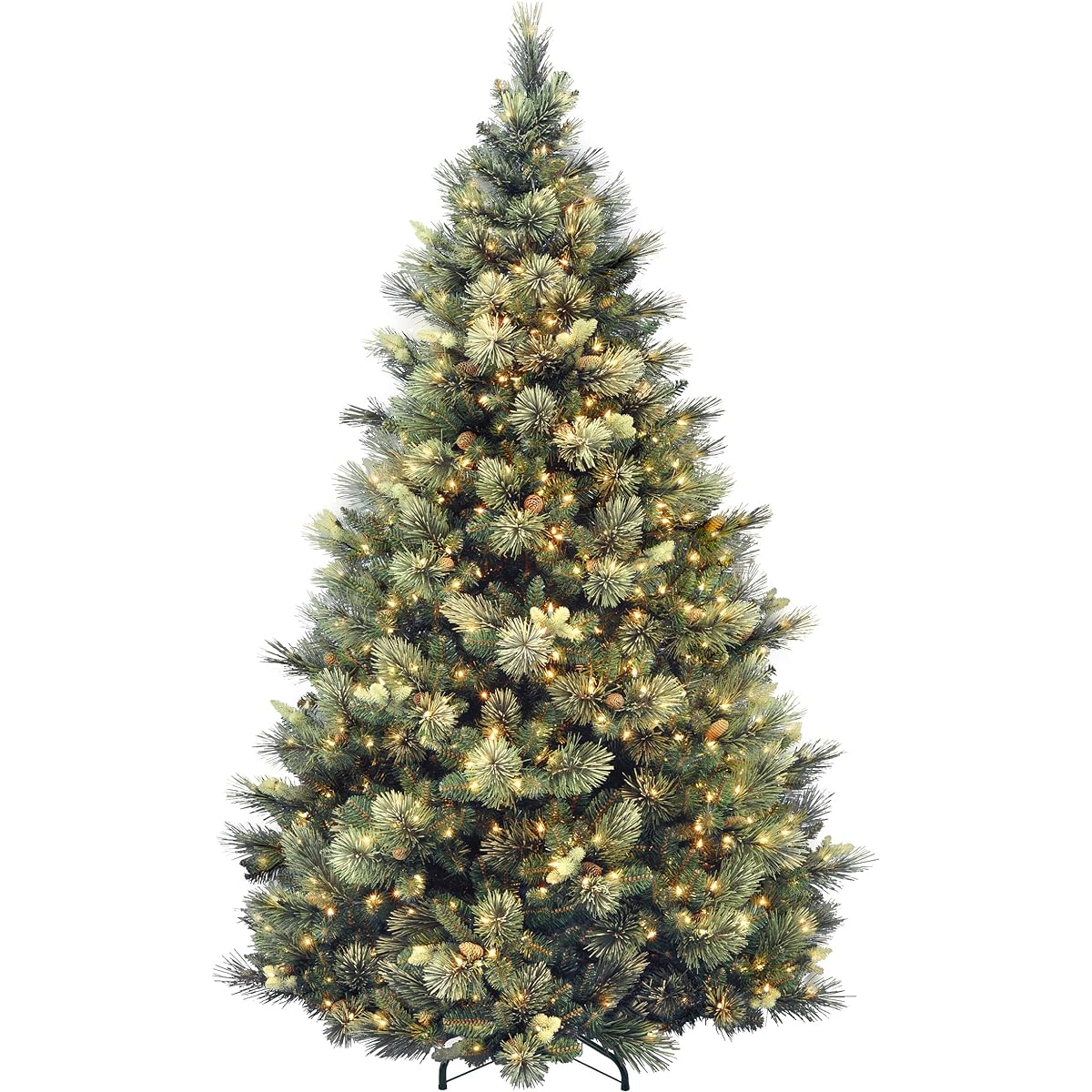 National Tree Company Carolina Pine 7.5 ft. Artificial Holiday Pre-Lighted with 750 Clear Lights, Pine Cones, 1399 Branch Tips, Metal Stand