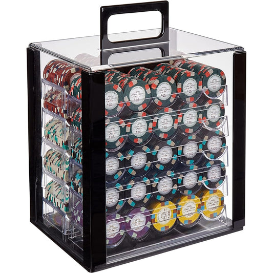 Monaco Club Poker Chip Set - 1000 Heavyweight (13.5 Gram) Clay Composite Chips with Numbers, 10 Acrylic Trays and Carry Case - Professional Casino Supplies Kit Holder Storage Container