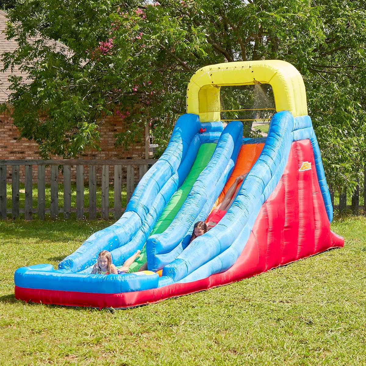 BANZAI Double Drop Raceway Length: 21ft Width: 6ft Height: 10ft Inflatable Outdoor Backyard Water Slide Bounce Climbing Toy