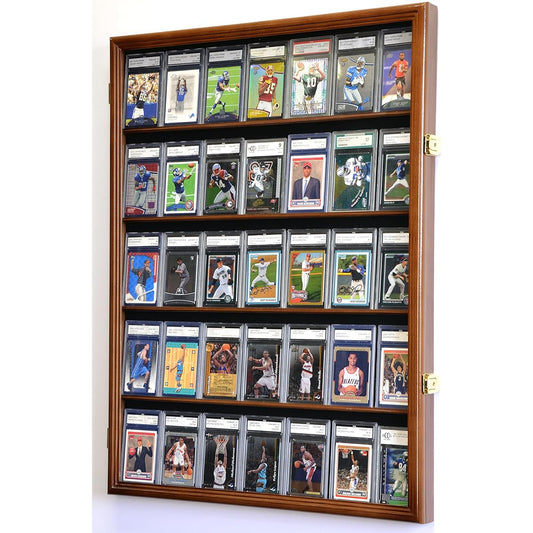 35 Graded Sports Card/Collectible Card Display Case Wall Cabinet w/98% UV Door, Lockable