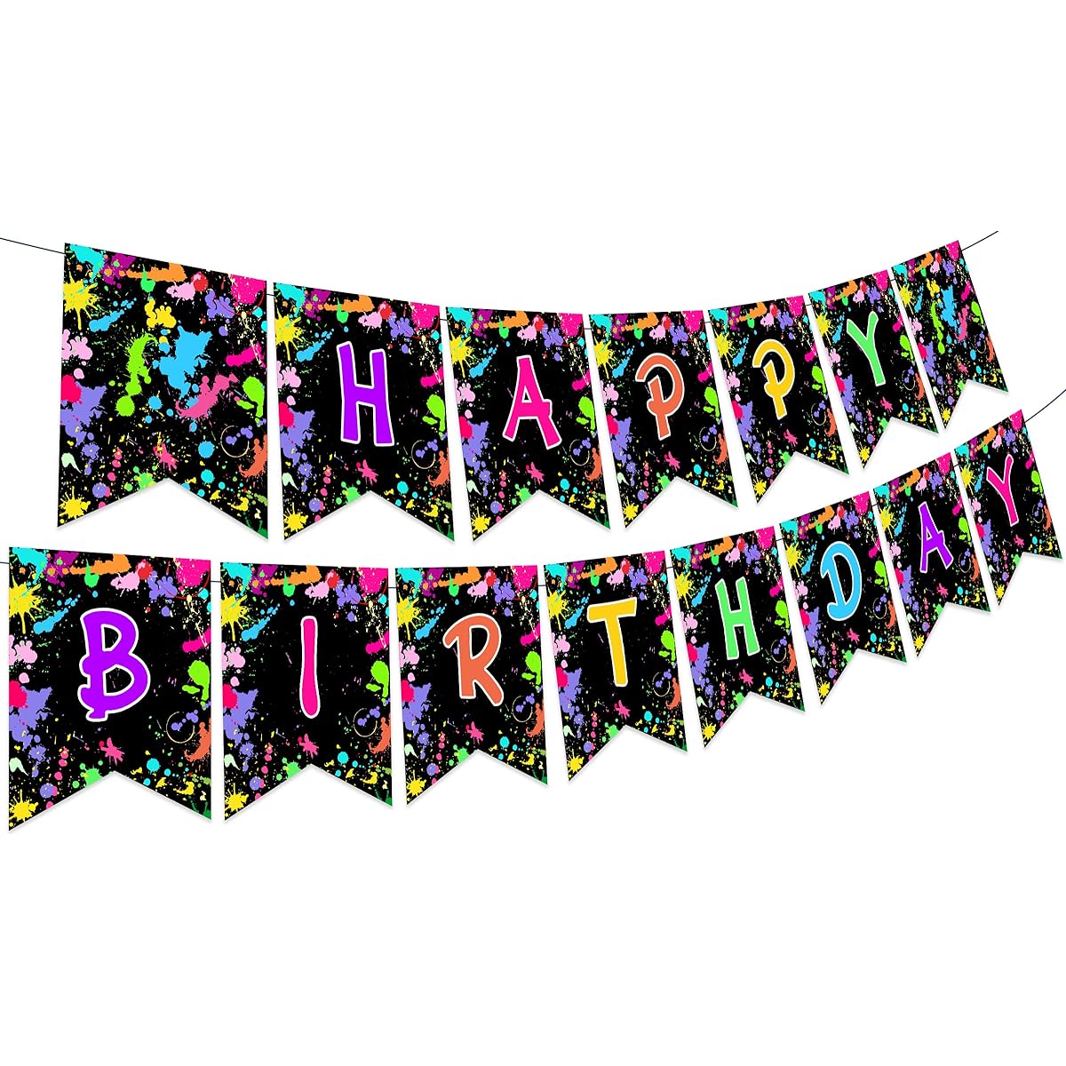 Glow in the Dark Party Banner Paint Happy Birthday Banner Colorful Graffiti Splash Party Birthday Decorations Black Night Glow Party Supplies