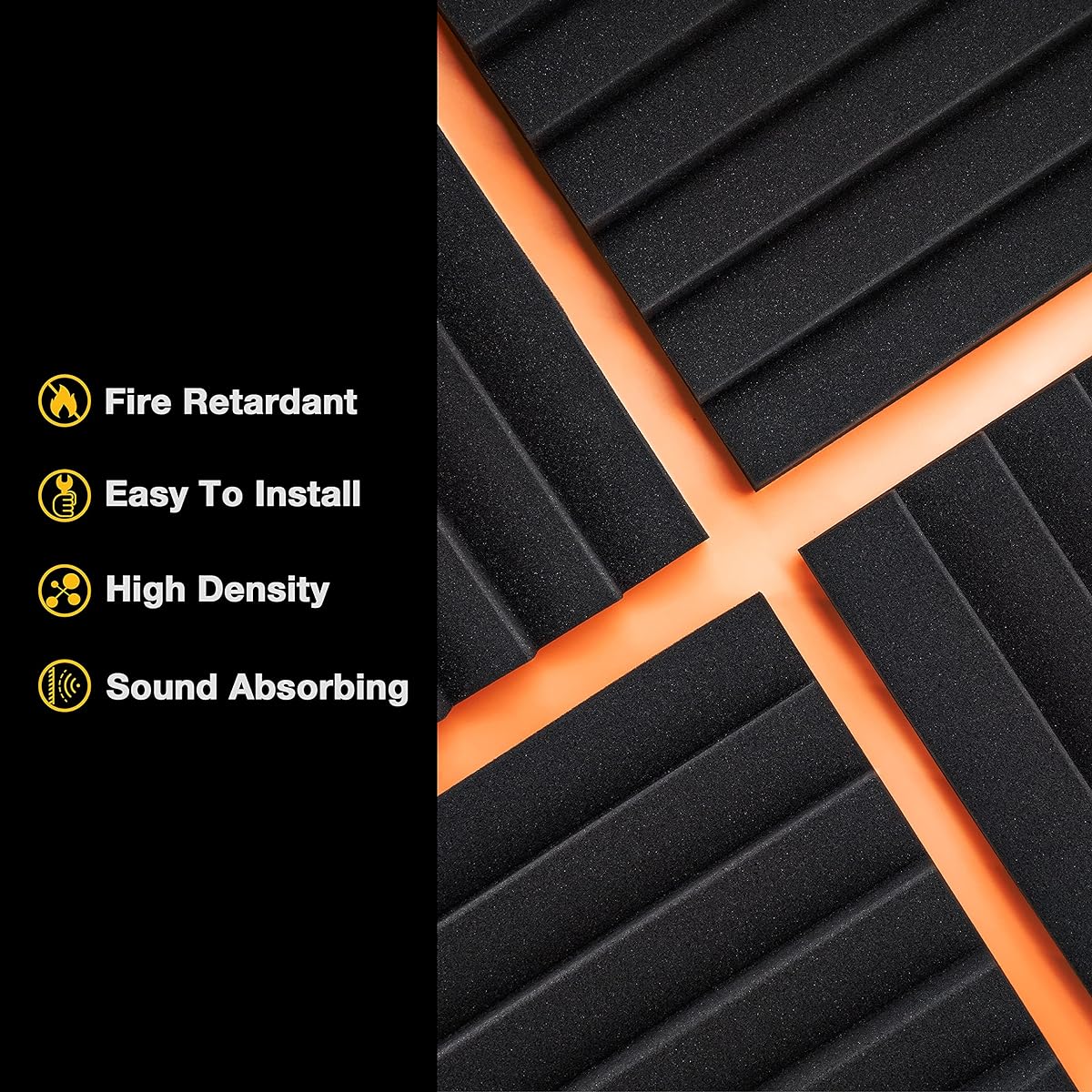 12 Pack Soundproofing Foam Sound Deadening Decorative 12" x 12" x 2" Tile Panels for Walls Ceiling Home Studio (Black)