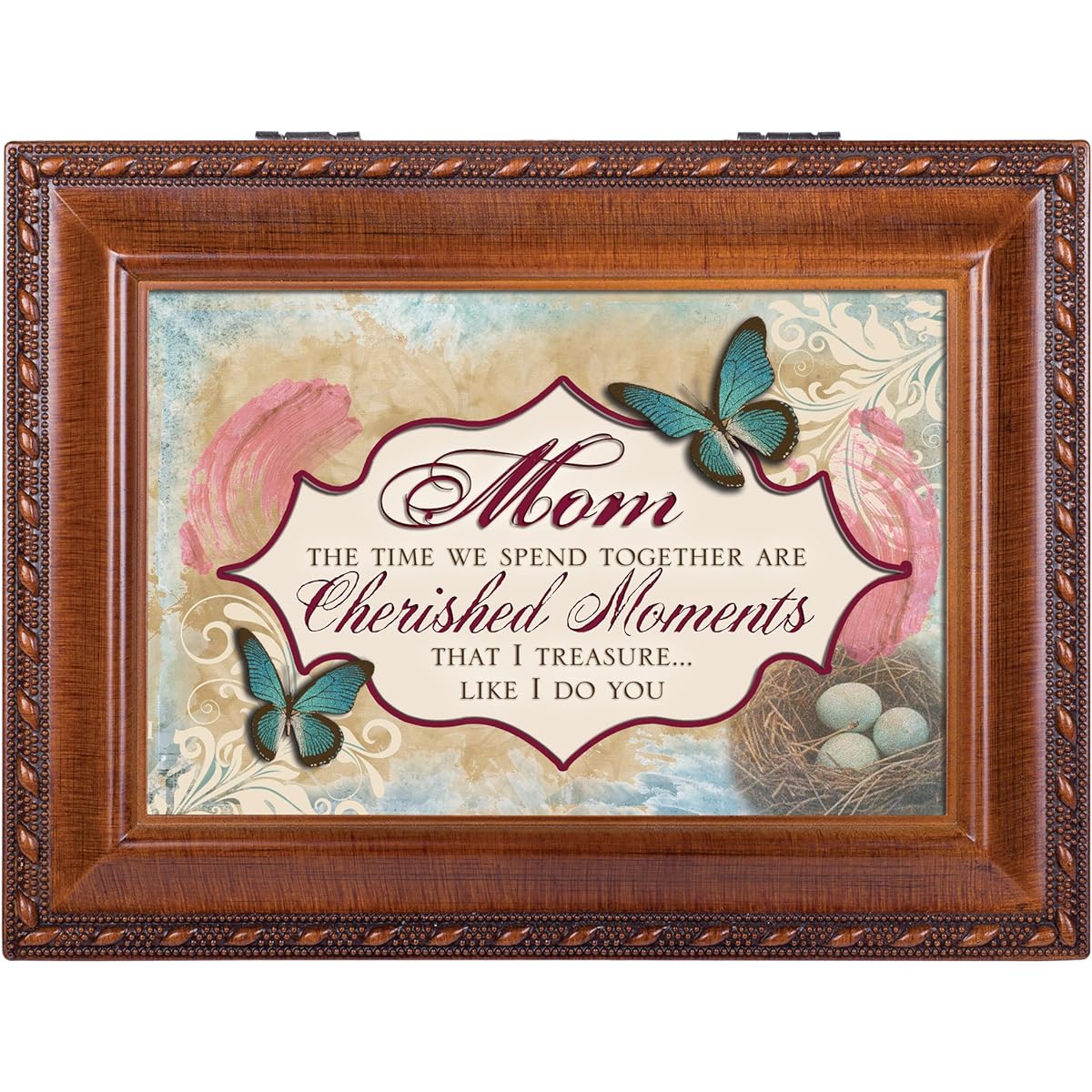 MOM Cherished Memories Rich Wood Grain Finish Music Jewelry Box – Plays Edelweiss