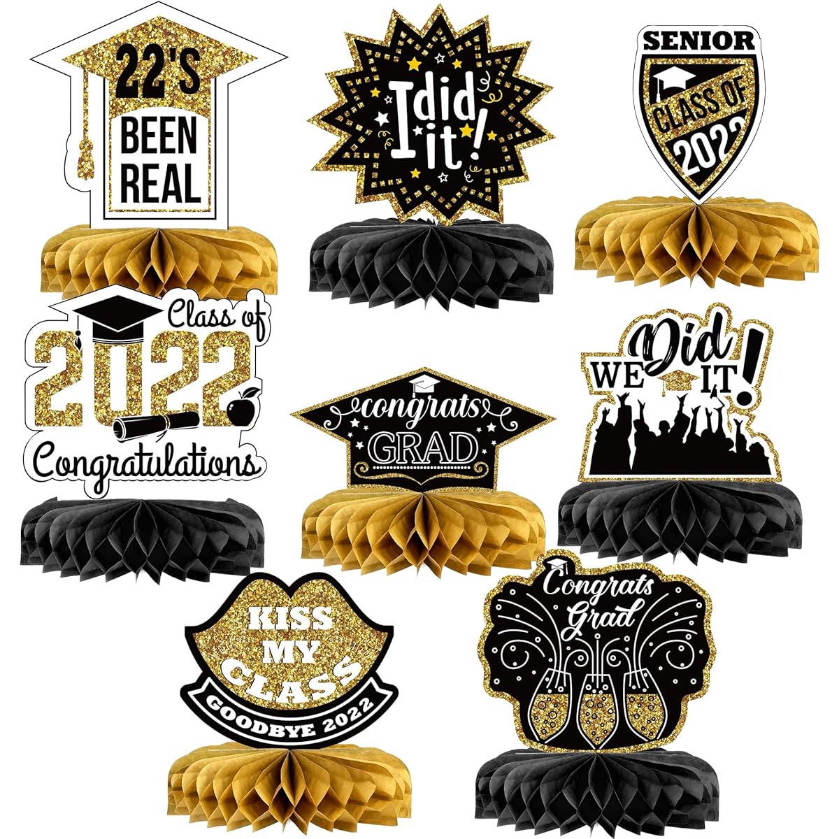 Graduation Honeycomb Centerpieces - Graduation Honeycomb Centerpieces for Graduation | Graduation Table Toppers Graduation Centerpieces 2022 | Graduation Party Decorations Black & Gold