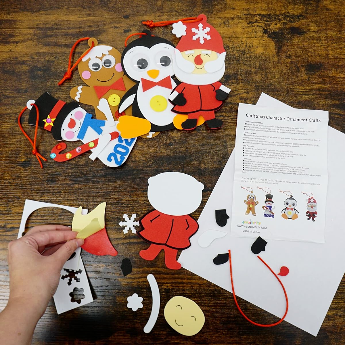 4E's Novelty Foam Christmas Character Ornament Crafts for Kids (12 Pack) Santa, Gingerbread Man, Snowman, Penguin Christmas Crafts for Kids Toddlers 4-8 3-12 DIY Ornament Craft Kit Bulk