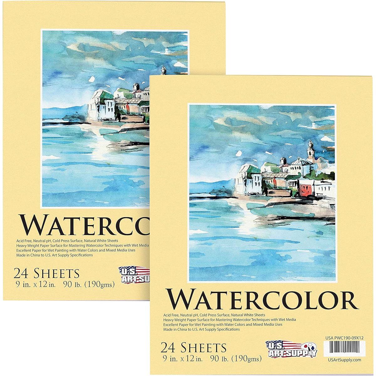 Title: U.S. Art Supply 9 x 12 Premium Extra Heavy-Weight Watercolor Painting Paper Pad, 90 Pound (190gsm), Pad of 24-Sheets by US Art Supply