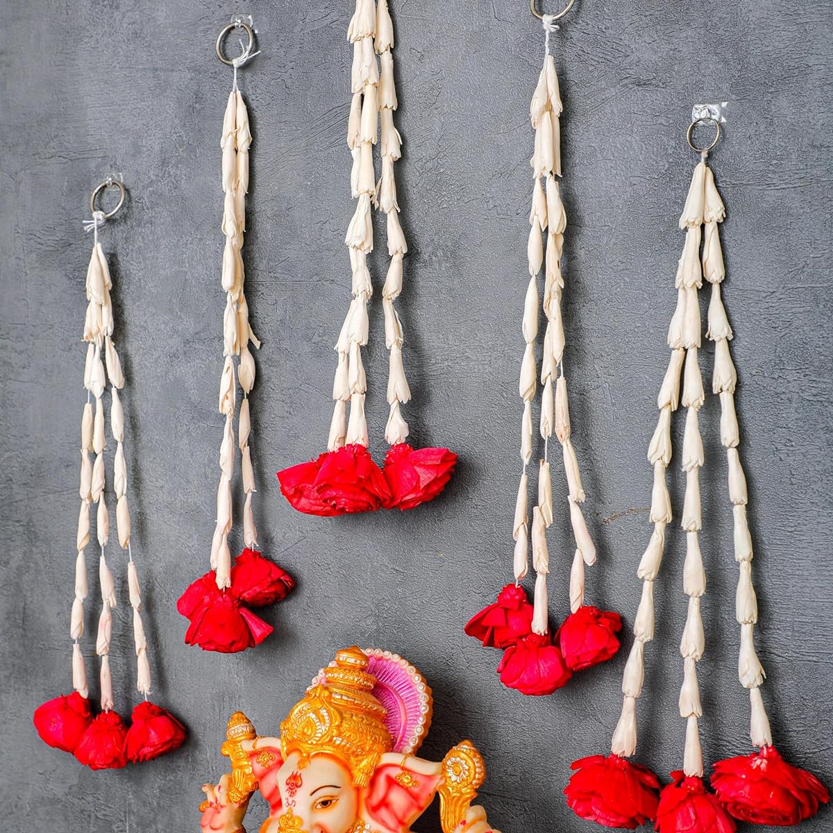 Desi Favors Lily with Rose Garland for Diwali Decorations - Lily Rose Hanging - Artificial Garland for Indian Diwali, Puja, Wedding, Mehendi, Haldi Backdrop Decoration - 1 ft (2 Rings and 6 Strings)