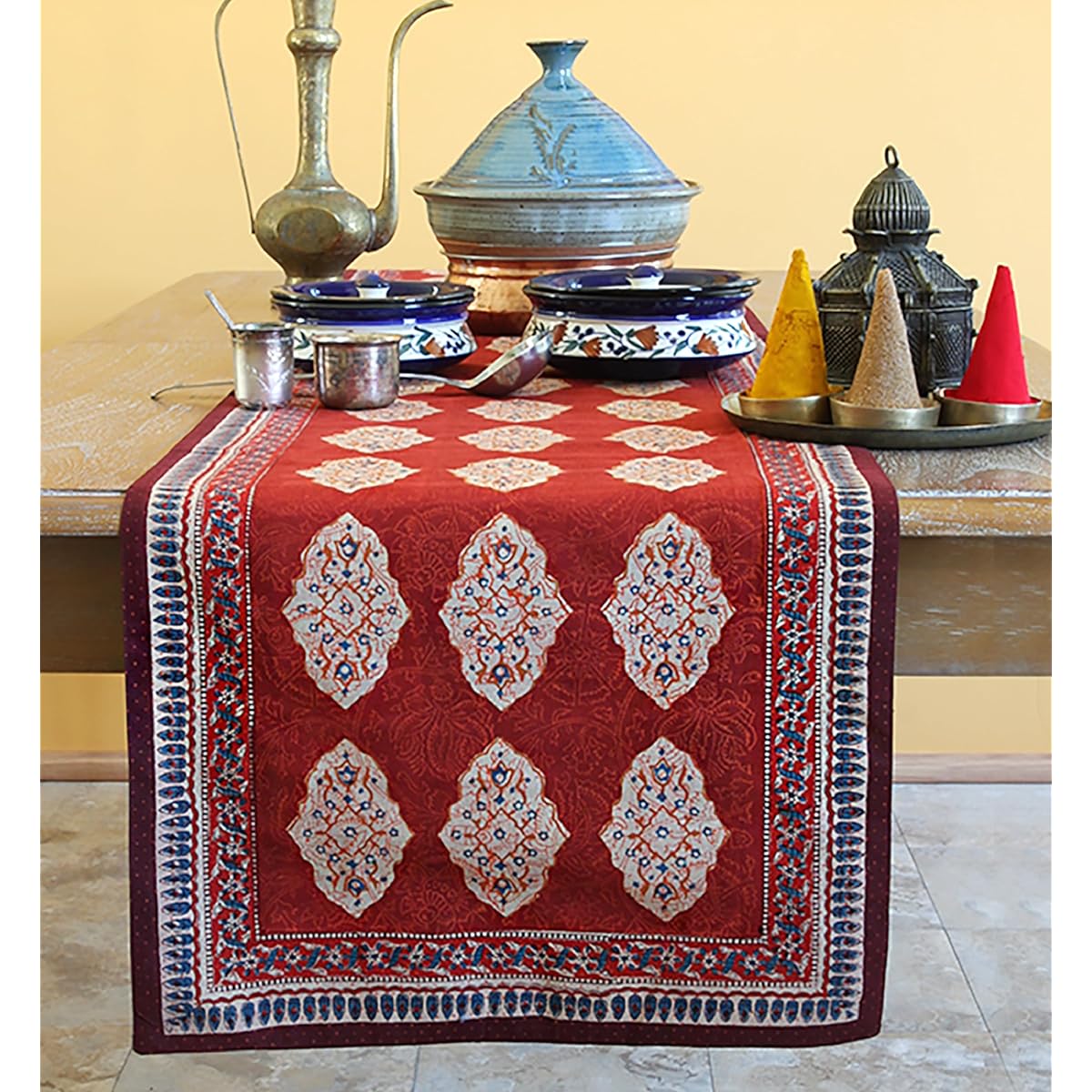 Spice Route ~Red Orange Moroccan Theme Print Party Table Runner 18x90 Red B002C8EZFO