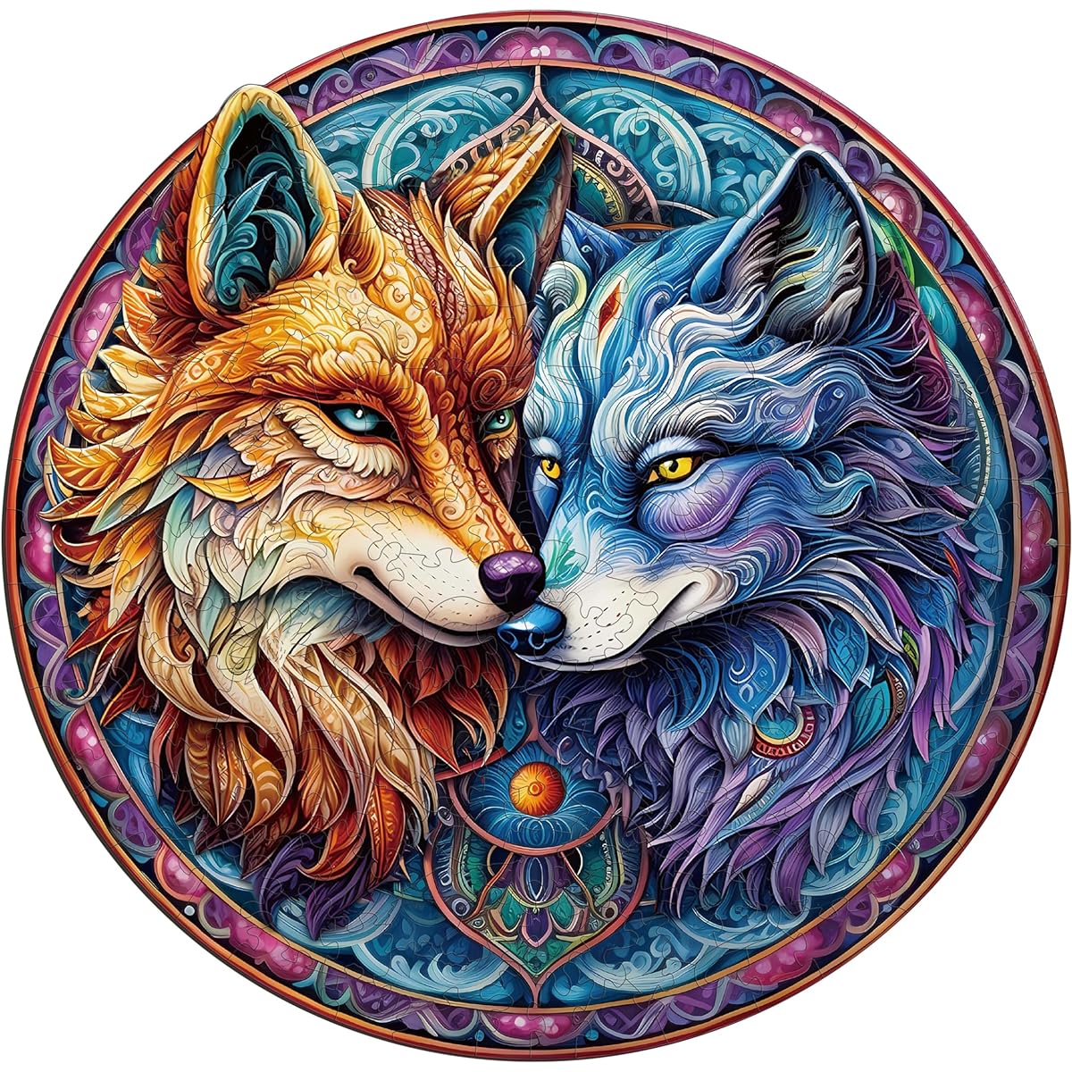 WOODBESTS Wooden Puzzle for Adults Mandala Yin Yang Wolf Puzzle (Medium, 190 Pieces 11.4" x 11.1") Beautiful Wooden Box Wooden Jigsaw Puzzle Unique Shape Birthday Gift for Adults and Kids Family Game