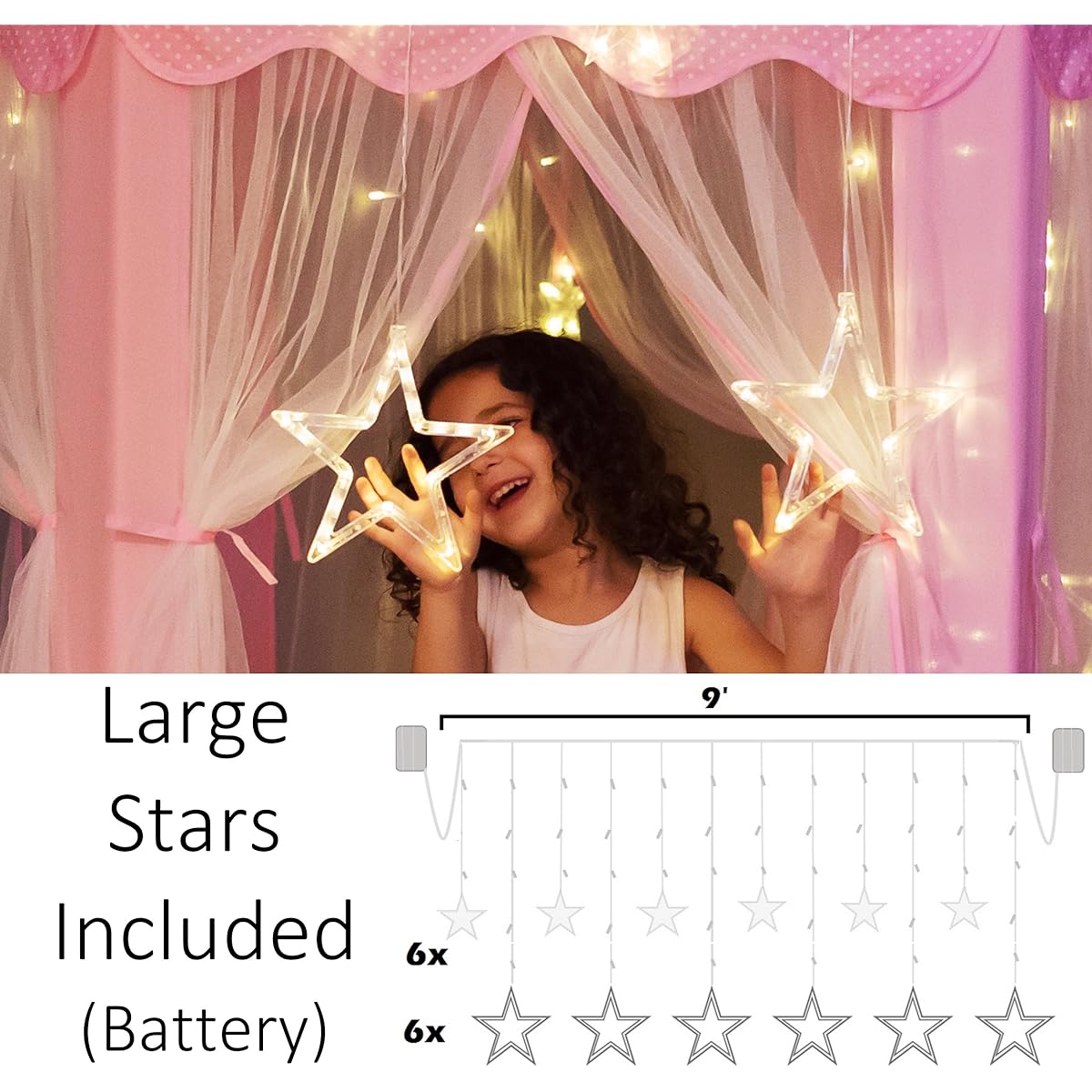 Princess Castle Play Tent with Large Star Lights. Little Girls Princess Tent Toy for Indoor. Pretend and Imaginative Play house. Have Fun, Encourage Social Interaction. Gift for Girls Age 3 4 5 6 7
