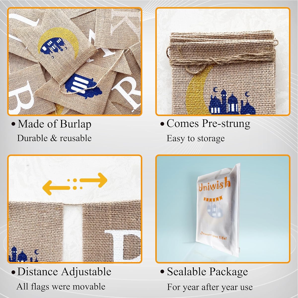 Uniwish Ramadan Mubarak Banner Burlap Bunting Garland Ramadan Decoration Home Mantle Fireplace Decoration Eid Mubarak Party Supplies Muslim Holiday Photo Props