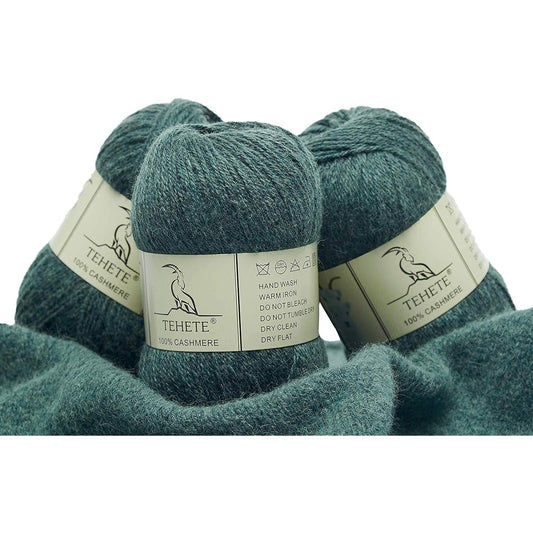 TEHETE 100% Cashmere Yarn for Crocheting 3-ply Warm Soft Luxurious Fuzzy Knitting Yarn 150g (Green)