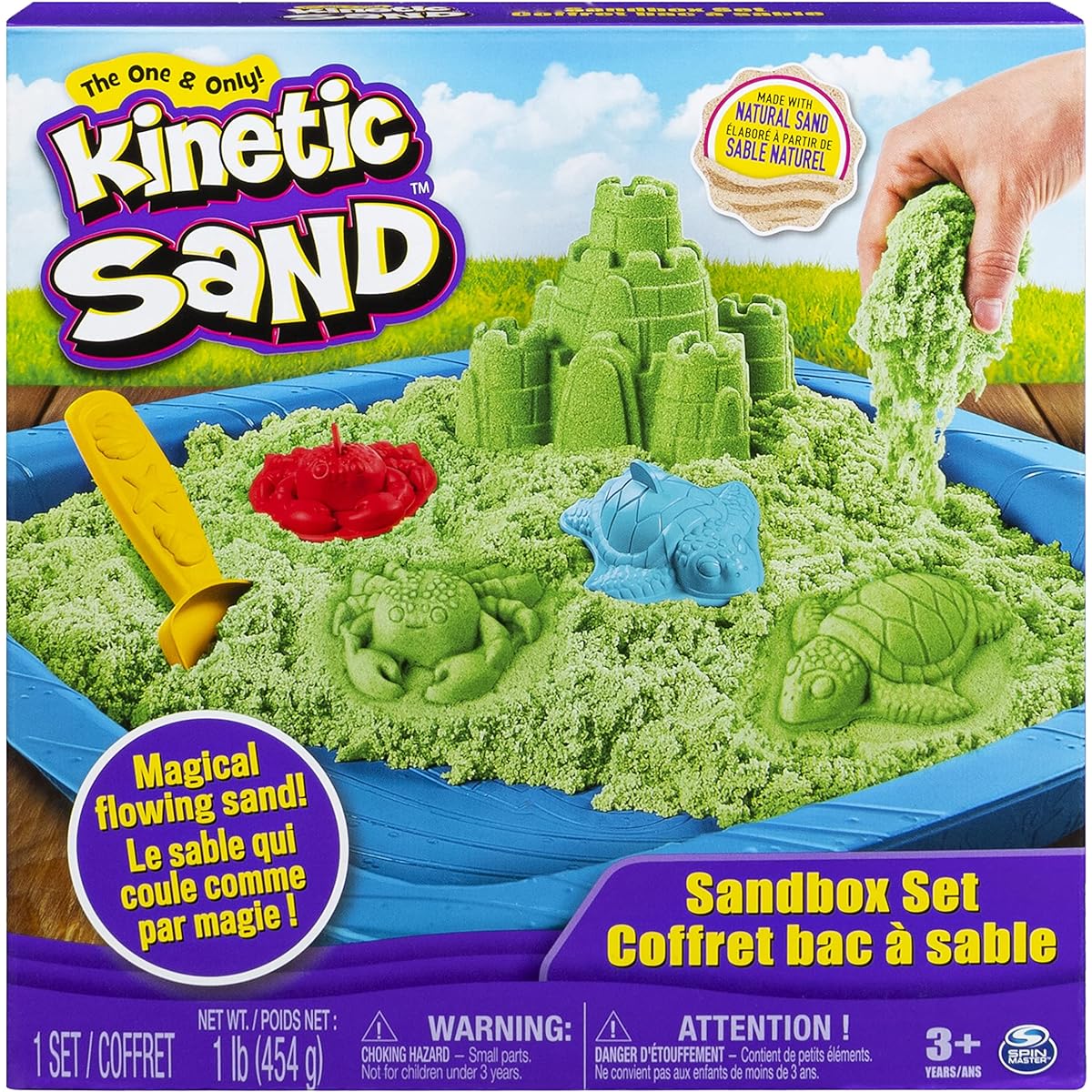 Kinetic Sand Sandbox Playset with 1 lb Green and 3 Molds for ages 3 and up