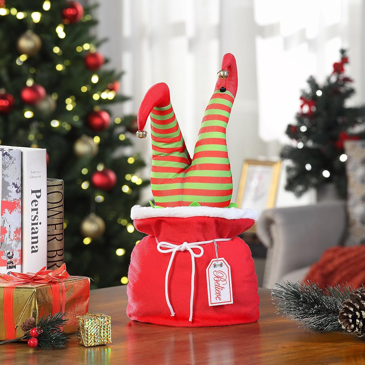 Mr. Christmas Mini Animated Kicker in Bag 10" Elf Christmas Decorations, Multicolor