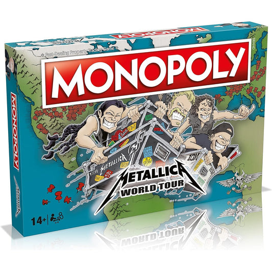 Winning Moves Metallica World Tour Monopoly Board Game Tour around the world including San Paolo, Chicago and Quebec Buy real estate with Metallic Bucks Perfect gift for ages 14 and up