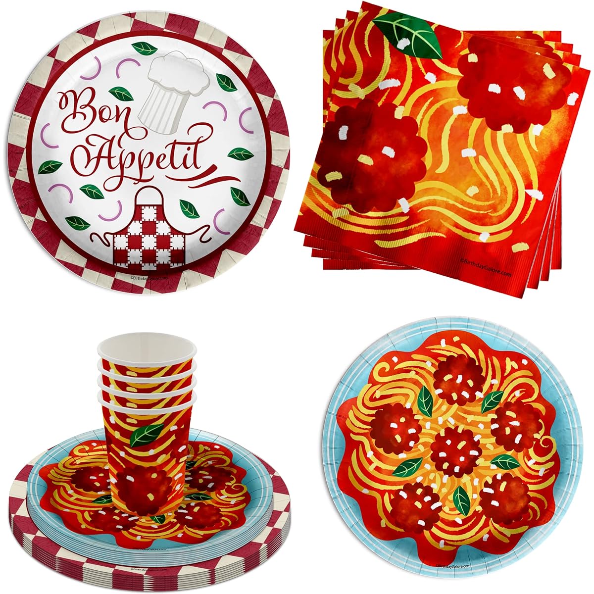 Birthday Galore Bon Appétit Party Supplies (Spaghetti and Meatballs, 64 pieces)