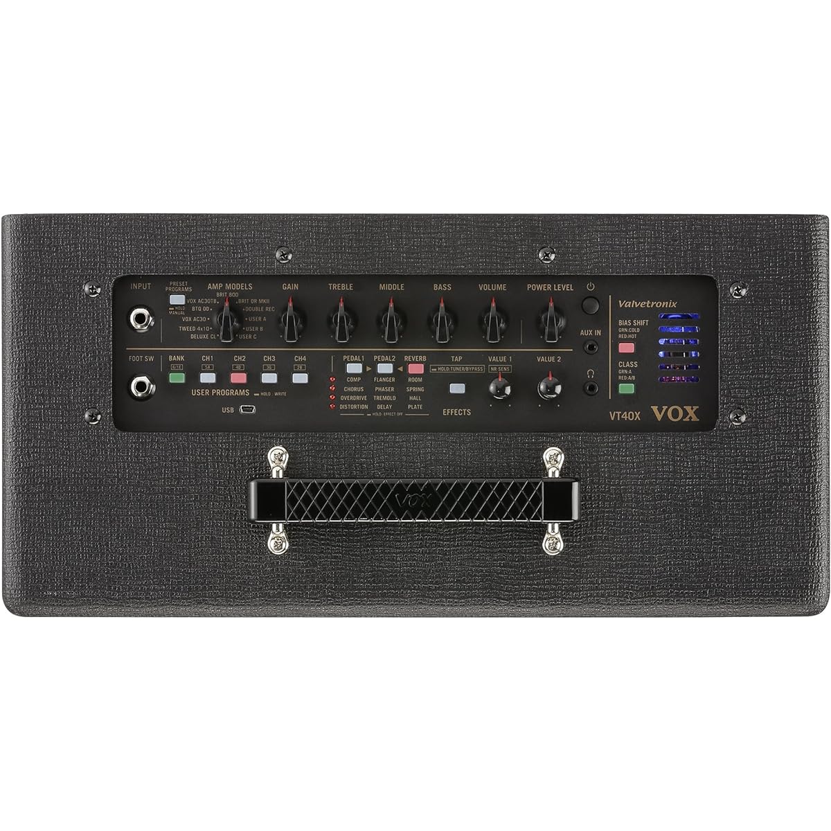 VOX Modeling Hybrid Guitar Amplifier VT40X Ideal for studio and live use Built-in effects Headphone out AUX input Dedicated editor software included Valvetronix 40W