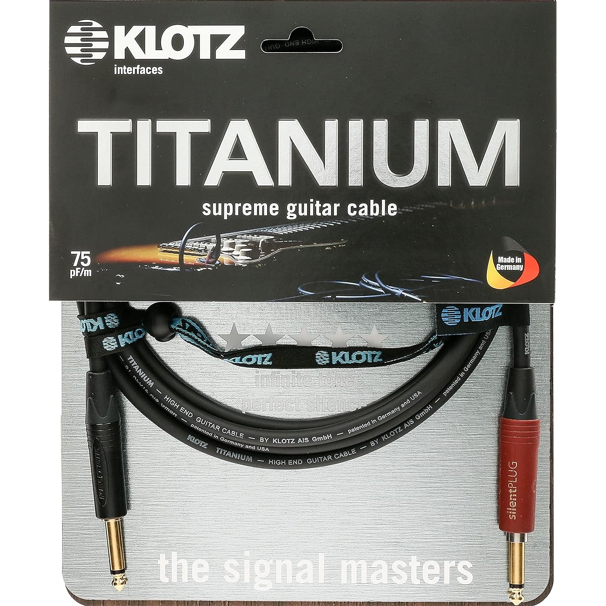 KLOTZ TITANIUM shielded cable (3m straight/L type silent PLUG)