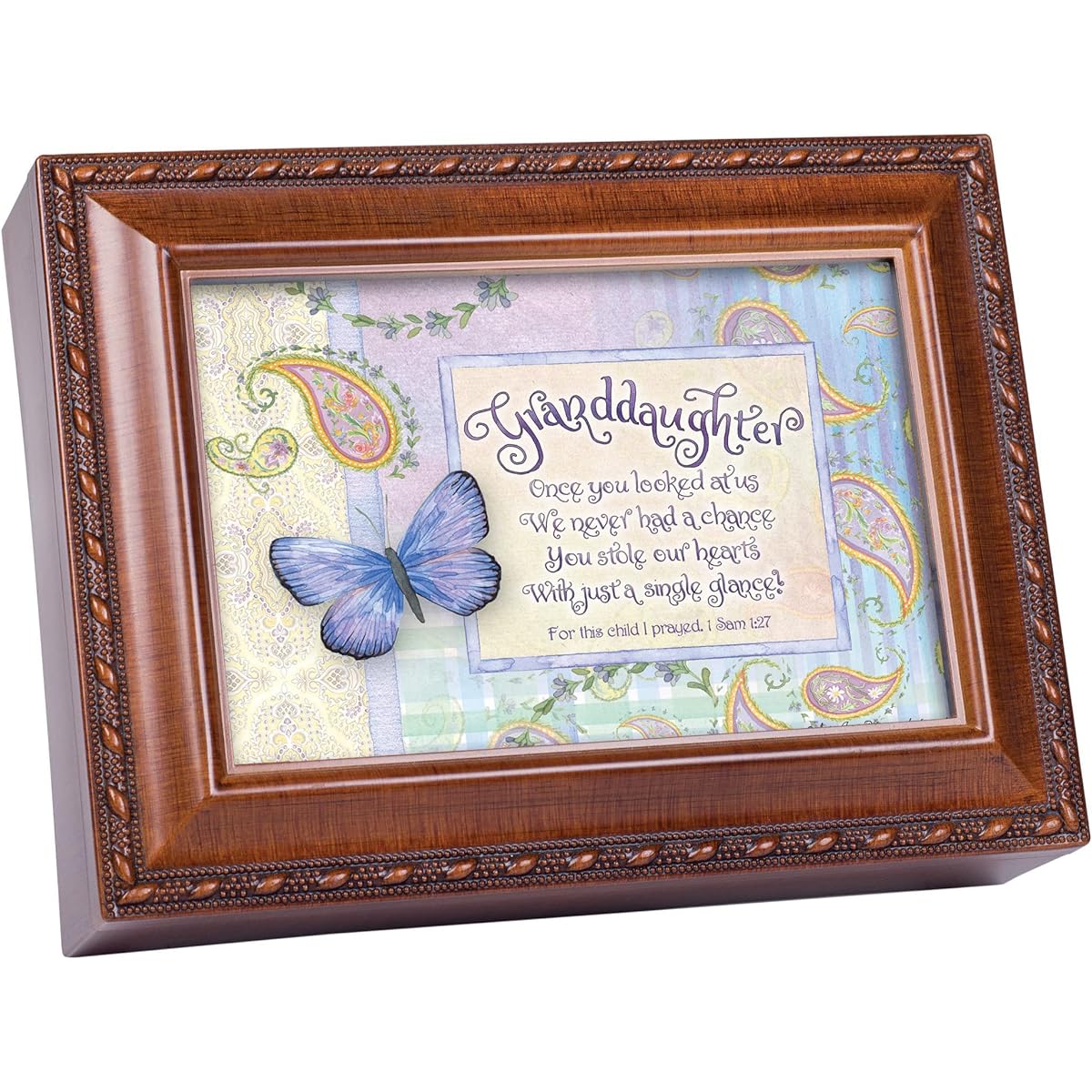 Granddaughter Stole Our Hearts Woodgrain Inspirational Cottage Garden Traditional Music Box Plays Friend in Jesus