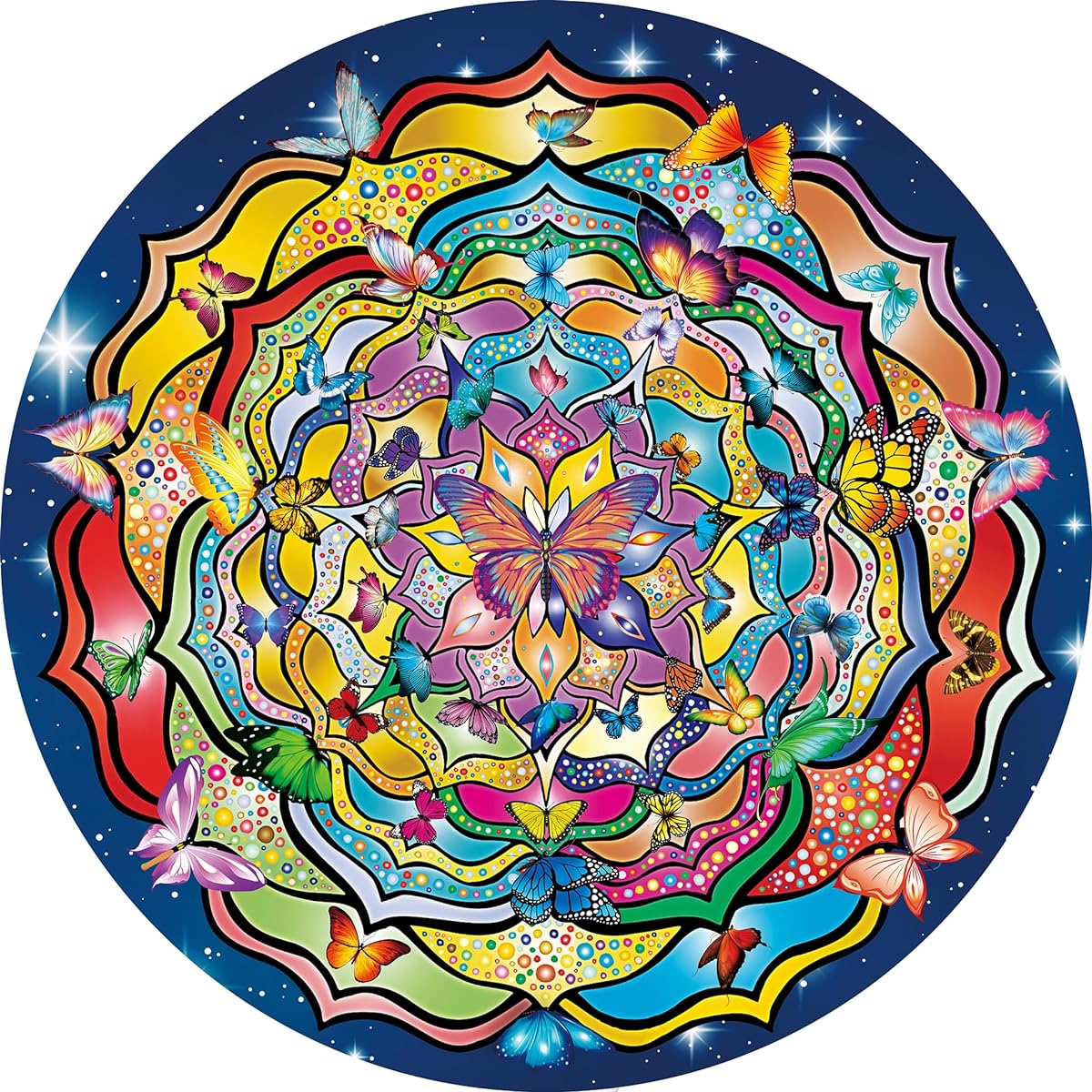 Butterfly Mandala Puzzle for Adults 1000 Piece Impossible Round Colorful Mandala Flower Jigsaw Puzzle Difficult Puzzle for Adults