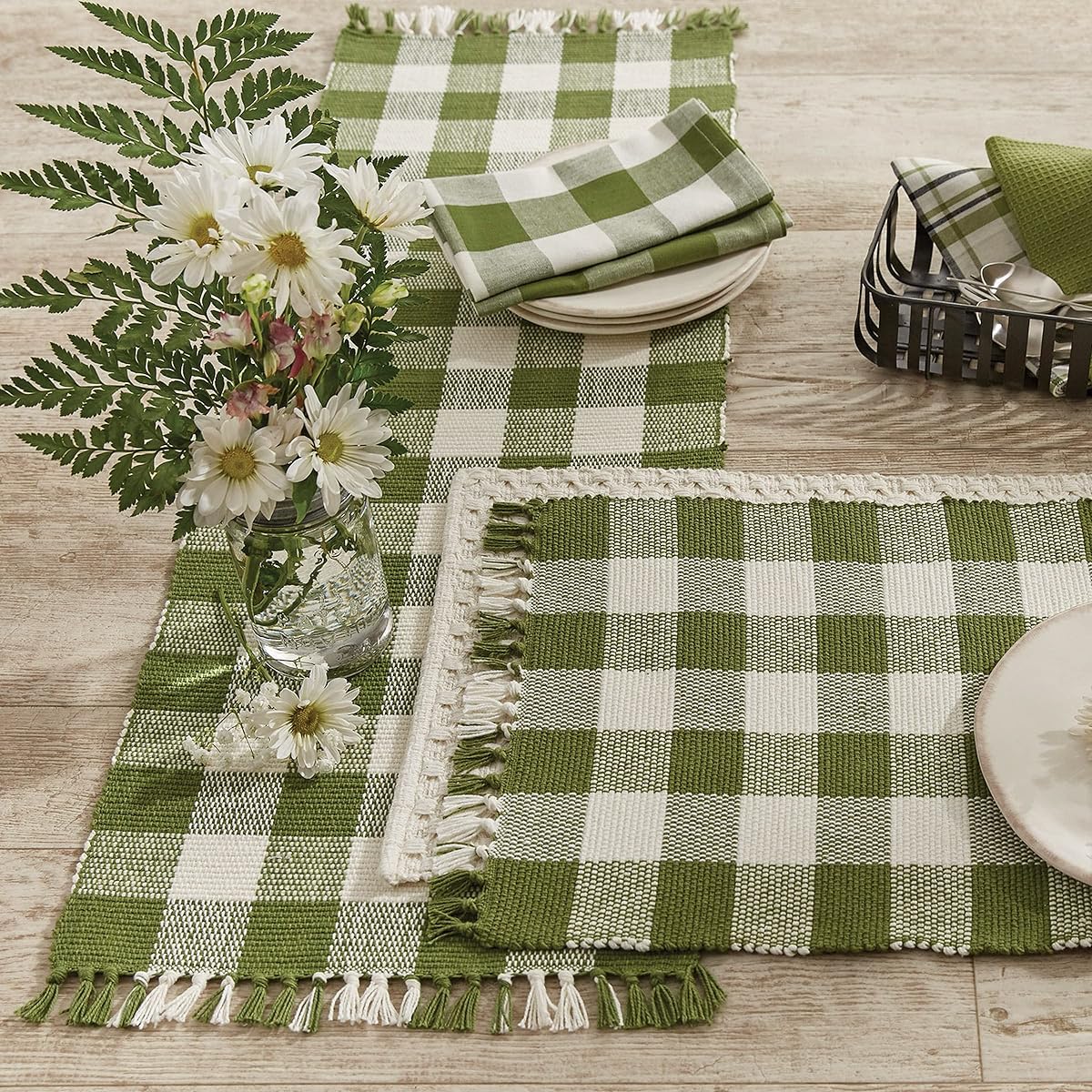 Park Designs Wicklow Check Table Runner 36" Length Sage