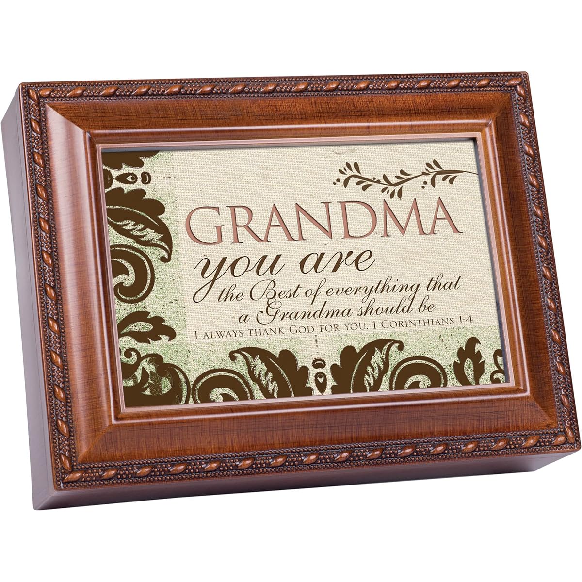 Cottage Garden Grandma Wood Grain Rope Trim Inspirational Music Box How Great Thou Art