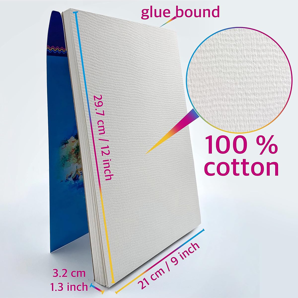 Art Whale Watercolor Paper - Cold Press Paper - Textured Surface - 2 Pad Pack - 9"x12" - 24 Sheets Each - 140lb/300GSM - Heavyweight Watercolor Paper Pad Glue Bound