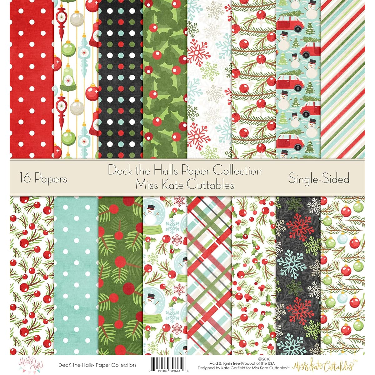 Miss Kate Cuttables Die Cut & Paper Set - Deck The Halls - Christmas - 16 Sheets of 12"x12" Specialty Paper & 60+ Coordinating Die Cuts - Original Matching Set
