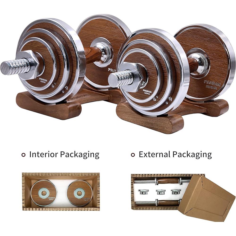PROIRON Dumbbell 10kg Set of 2 Innovative Walnut Steel 20kg Variable Dumbbell Array Double Anti-Loose Lock Protection Strength Training Dumbbell Weight Fitness Home Gym