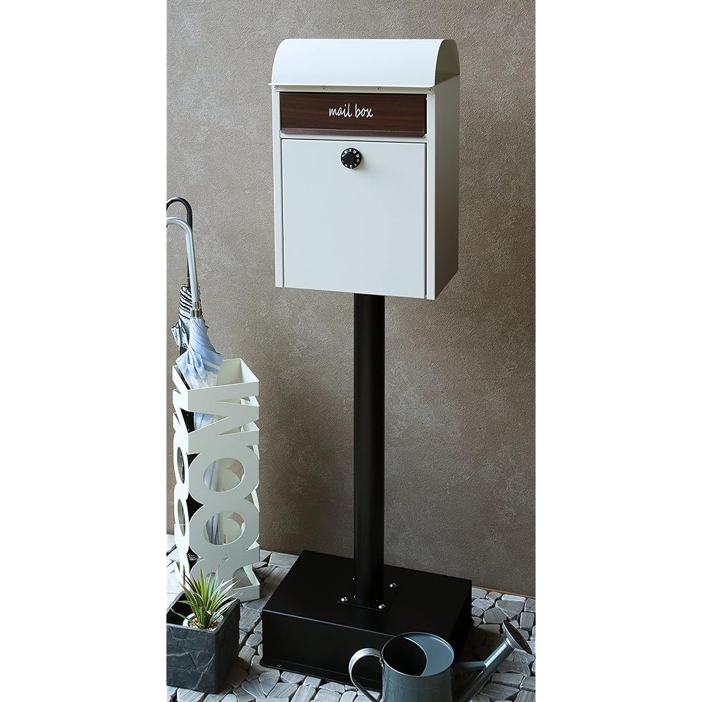 MOJYU Stand Post Gilda Greige SDM-014 Post Mail Box Stylish Mailbox Delivery Box Scandinavian Style with Lock Freestanding Stand High Type Entrance Home Use