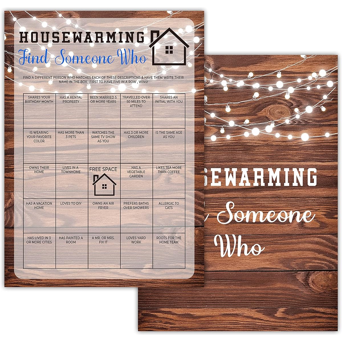Housewarming Party Game "Find Someone Who" Game Rustic Fun New Home New Home New Home Owner Party Game Cards Pack of 30