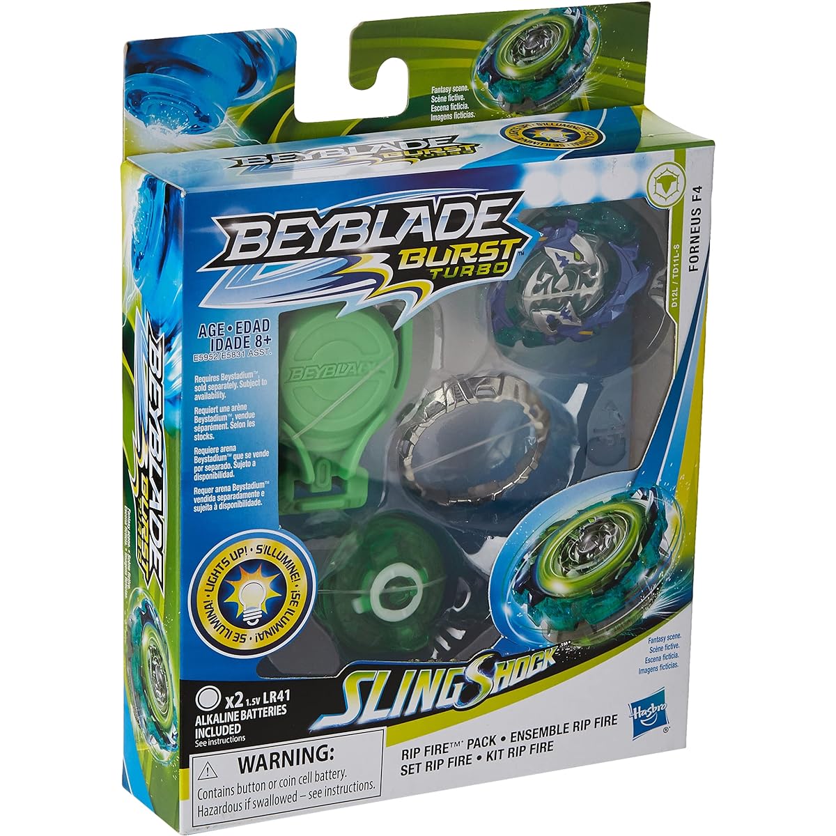 BEYBLADE Burst Slingshock Ripfire Starter Pack Forneus F4: Light Up Top with Right/Left Spin Launcher, Ages 8+