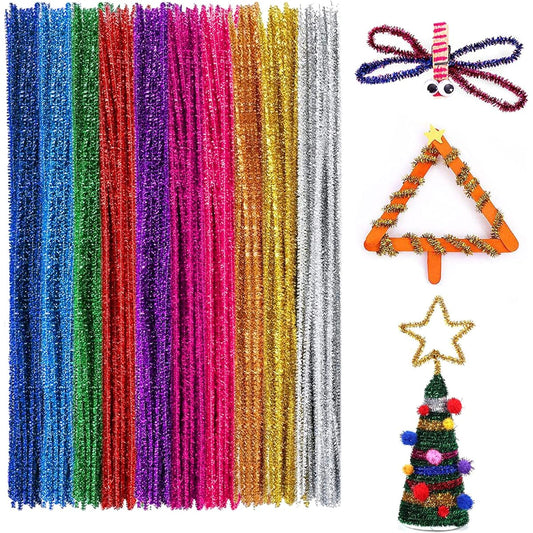 Anvin 100pcs 10 Colors Pipe Cleaners Chenille Stems for DIY Craft Decoration Creative School Projects (6mm x 12inch, Assorted Colors)