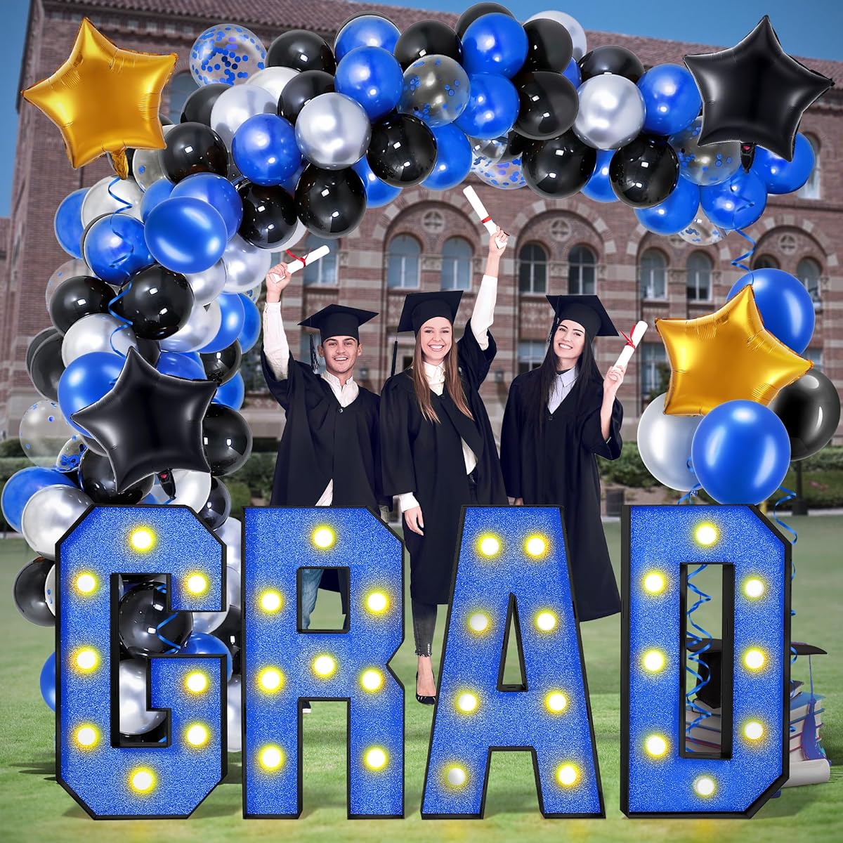 Enhon Large Graduation LED Marquee Light Sign for 2024 Graduation Party Decorations, Graduation Light Up Letters with Balloon Kit for Class of 2024 Graduation Party Decorations Supplies (Blue)